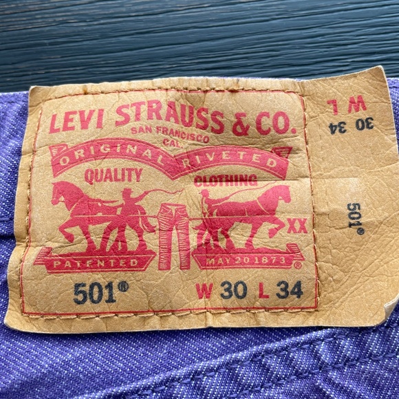 Levi’s 501’s Red Tag Purple 5 Pocket Jeans Button Fly 29x30 Altered - Picture 6 of 11